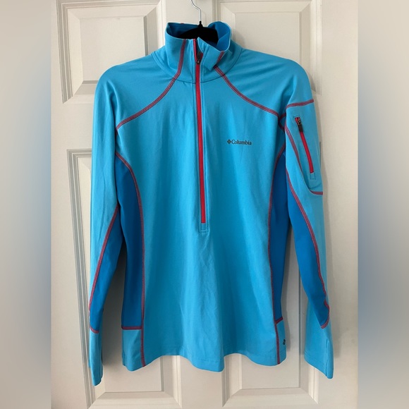 Columbia Omni- heat  half zip jacket layering piece mock neck activewear L blue - Picture 1 of 7